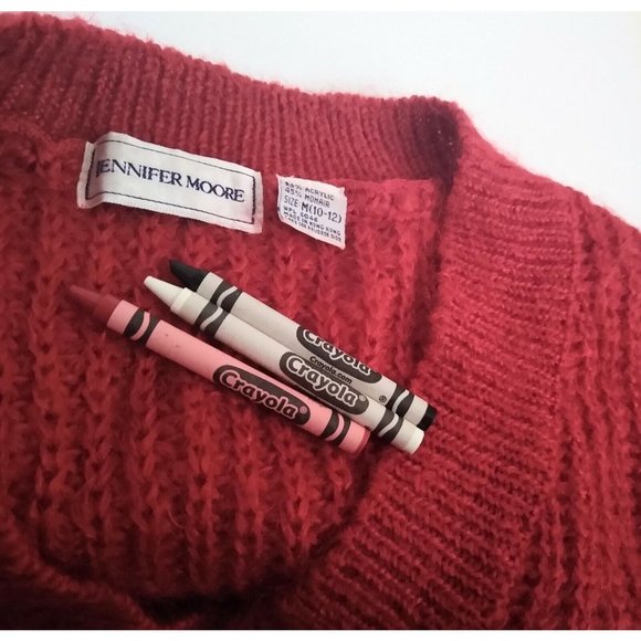 Jennifer Moore Womens Red Vintage Mohair Chunky Pullover V-Neck Sweater 10-12 M - Picture 11 of 11